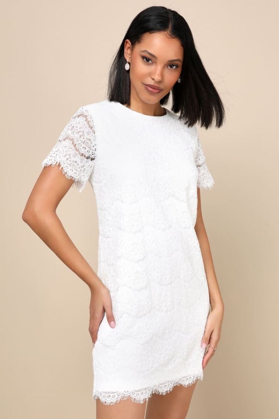 Lulus Take Me to Brunch Ivory Lace Shift Dress Classic Preppy Cute Small NWT